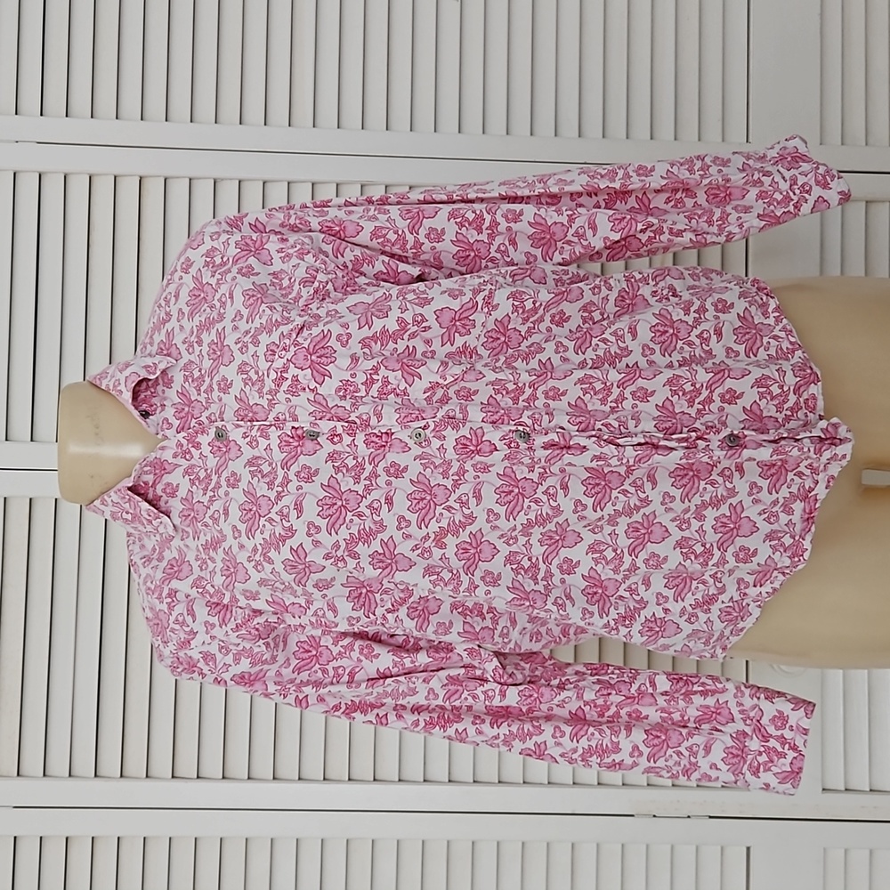 Floral pink & white 100% cotton light canvas shirt